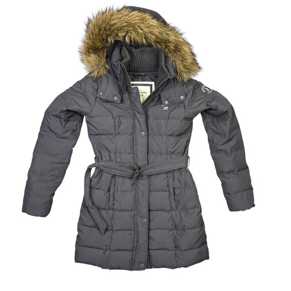 Abercrombie Down Jacket Womens Small S Gray Parka Puffer Fur Trim Winter Coat - Picture 3 of 14